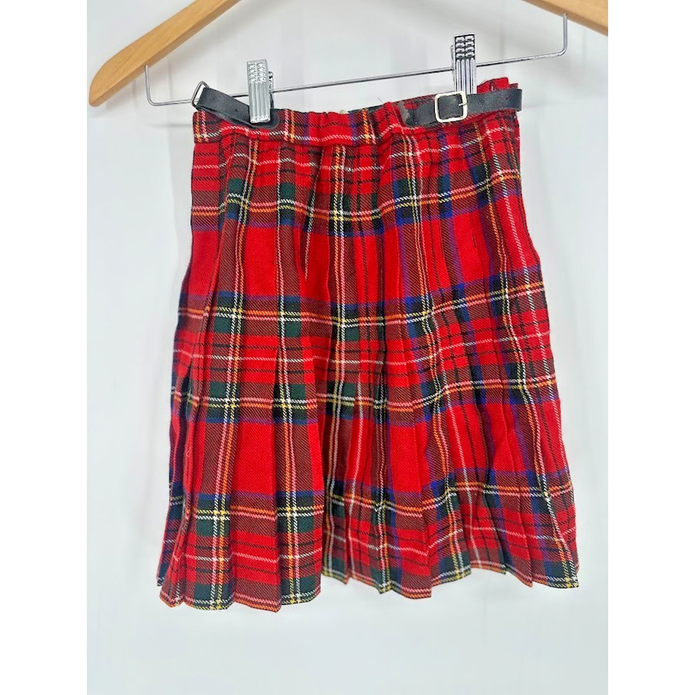 The Edinburgh Woolen Mill 100% Pure New Wool Red Plaid‎ Kilt Size 8 Scotland
